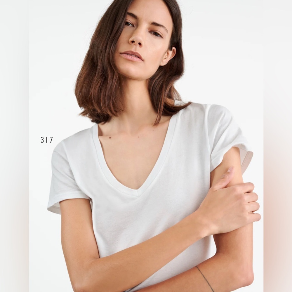 Nili Lotan White V-Neck Short Sleeve Tee - Picture 4 of 11